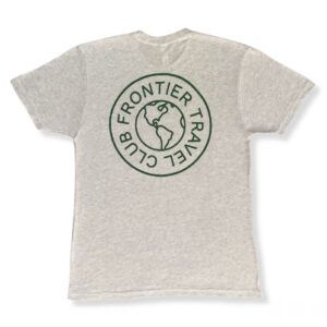 Frontier Travel Club Next Level Short Sleeve T-Shirt: Light Grey & Hunter Green